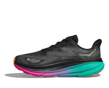 Hoka Clifton 9 GTX W black / electric aqua dámské nepromokavé běžecké silniční boty s membránou gore-tex