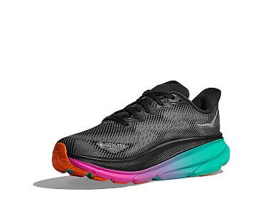 Hoka Clifton 9 GTX W black / electric aqua dámské nepromokavé běžecké silniční boty s membránou gore-tex