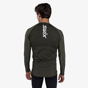 Swix tričko RaceX Dry Long Sleeve M bright white / olive pánské funkční tričko na běžky a jiné zimní sporty